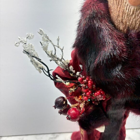 Folk Art Santa Claus Christmas Figurine Patchwork Robe with Faux Fur Trim - Picture 7 of 10